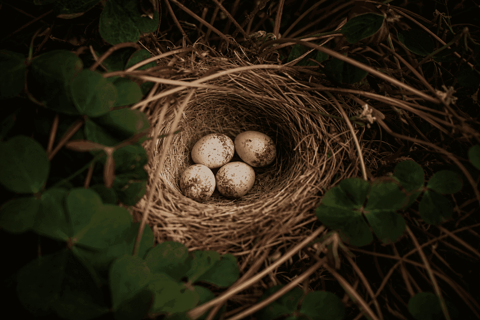 Close-up of a bird's nest with eggs, symbolizing safety and growth